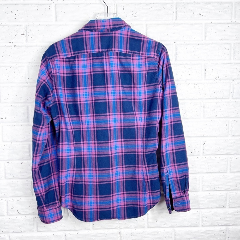 BONOBOS Women’s Tailored Flannel Button Up Ling Sleeve Shirt blue & pink - Picture 4 of 6